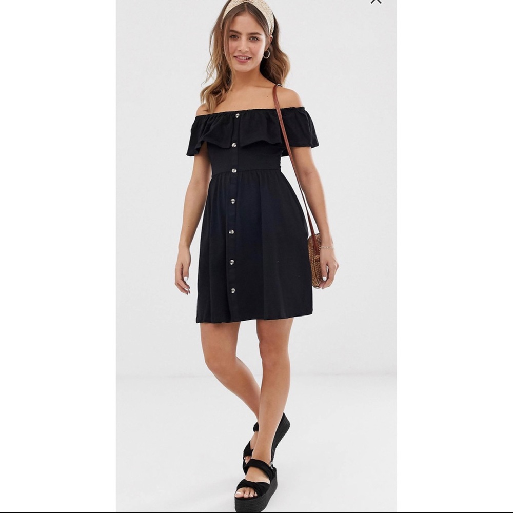ASOS DESIGN off shoulder button through sundress in black